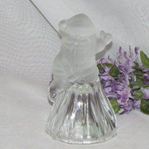 Santa Claus Dinner Bell Frosted Clear Glass Christmas Vintage Holiday Decor
